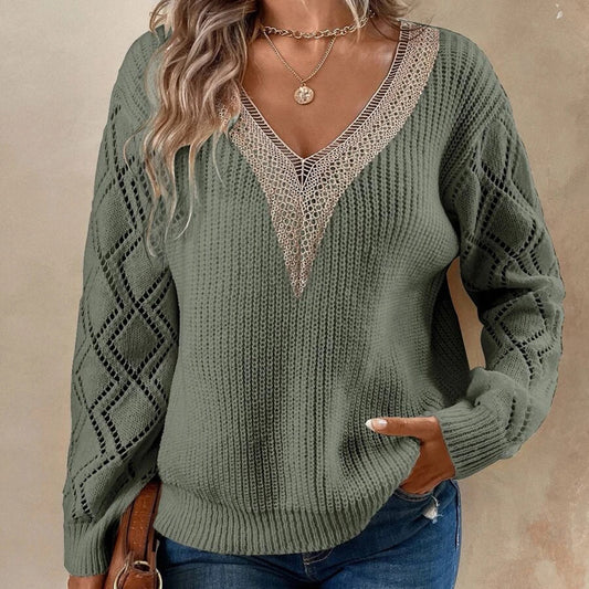 V-neck loose casual pullover women's sweater - BigCart