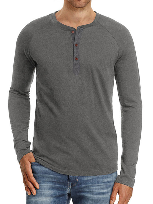 Men's Knitted Round Neck Button Long Sleeve T-Shirt - BigCart