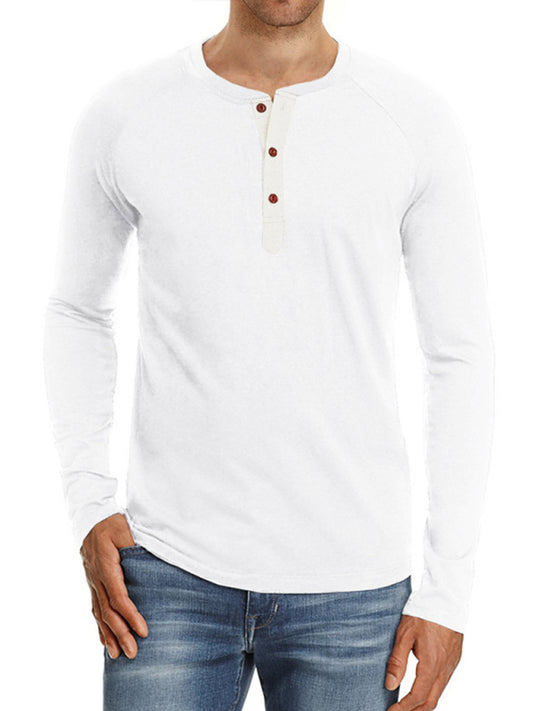 Men's Knitted Round Neck Button Long Sleeve T-Shirt - BigCart