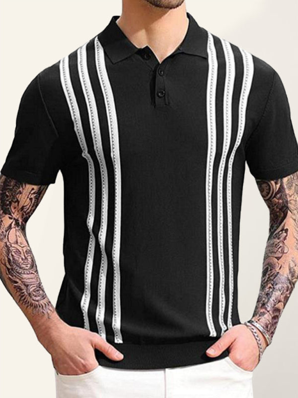 Men's Stripe Short Sleeve Polo Shirt - BigCart