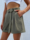 Women’s Solid Color Belted High Waist Shorts - BigCart