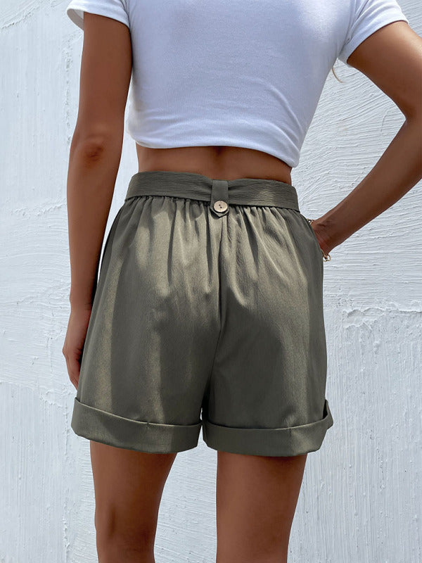 Women’s Solid Color Belted High Waist Shorts - BigCart