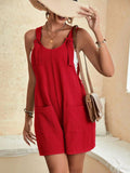 Women's Solid Color Patch Pocket Lace Up Casual Overalls - BigCart