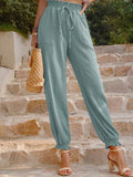 Women's Solid Color Elastic Waist Drawstring Pants - BigCart