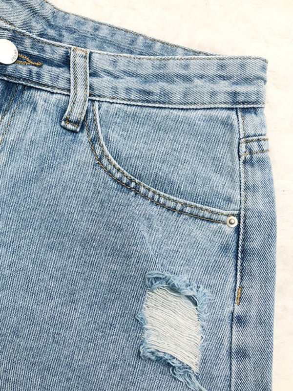 Women's ripped scratch pattern cuffed sexy hip denim shorts - BigCart