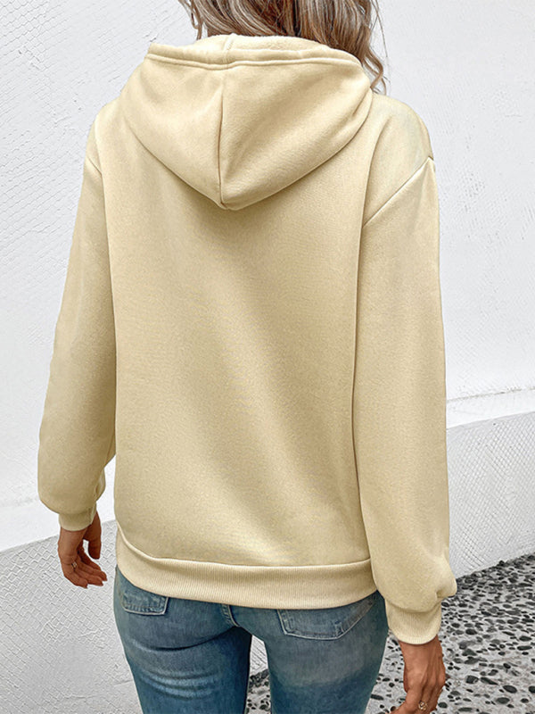 Casual Long Sleeve Solid Color Hooded Sweatshirt - BigCart