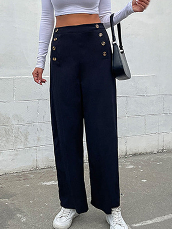 women's cross-border slim button casual pants - BigCart