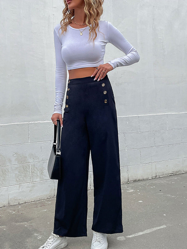 women's cross-border slim button casual pants - BigCart