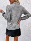 Long sleeve solid color beaded loose pullover sweater - BigCart