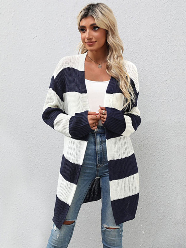 Women's Long Sleeve Striped Cardigan Sweater Jacket - BigCart