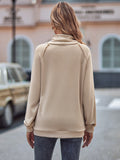 High collar drawstring patchwork loose sweatshirt - BigCart