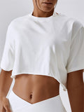 Women's Knitted Round Neck Versatile Fitness Top Loose Sports T-Shirt - BigCart