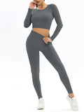 Women's seamless body-fitting beautiful back high elastic long-sleeved sports two-piece suit - BigCart