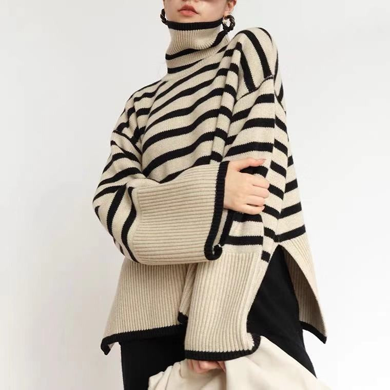 Women's high-end striped loose outer sweater - BigCart